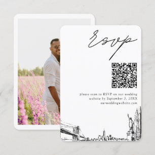 Cartão De Informações Código QR de RSVP Moderno de Casamento de Nova Ior