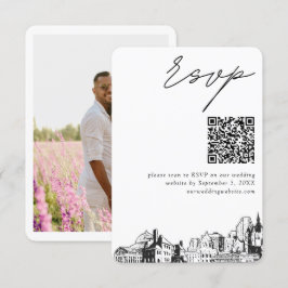 Cartão De Informações Código QR de RSVP Moderno de Casamento de Paul Wed