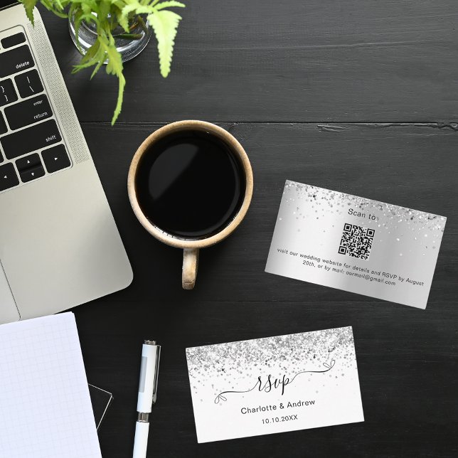 Cartão De Informações Código QR de RSVP no website de casamento com bril (Criador carregado)