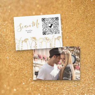 Cartão De Informações Código QR de RSVP Online de Foto em Sketch de Flor