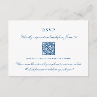Cartão De Informações Código QR de RSVP Online de Marinho Elegante