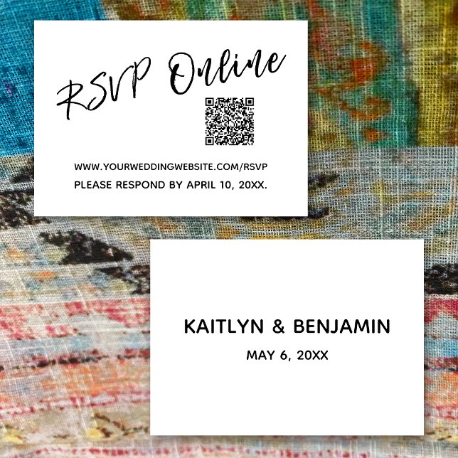 Cartão De Informações Código QR de RSVP Online Script de Casamento Minim (Criador carregado)