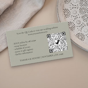 Cartão De Informações Código QR de RSVP Online Verde Sálvia Casamento