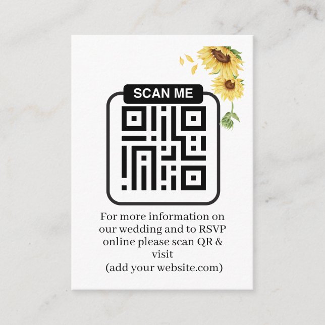 Cartão De Informações Código QR de RSVP para Casamento de Girassóis Rúst (Frente)