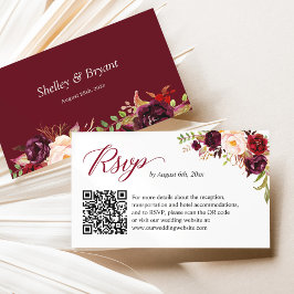 Cartão De Informações Código QR de RSVP para Site de Casamento Floral Be