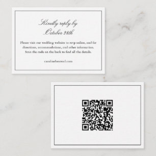 Cartão De Informações Código QR de RSVP para Site de Casamento Preto e B