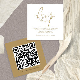 Cartão De Informações Código QR de Script Casamento Dourado Branco Envio
