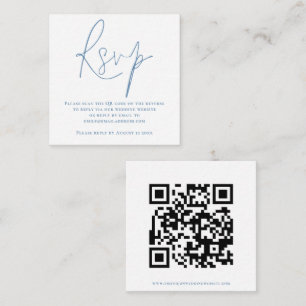 Cartão De Informações Código QR de Script Casamento RSVP Branco Azul