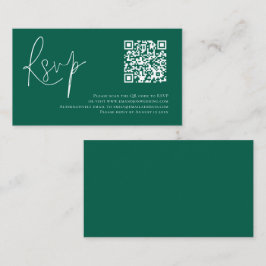 Cartão De Informações Código QR de Script Minimalista Casamento Emerald