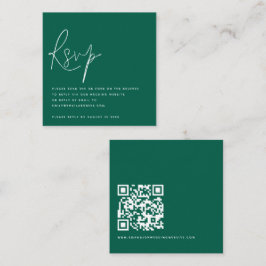 Cartão De Informações Código QR de Script Minimalista Casamento Emerald