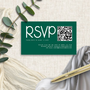 Cartão De Informações Código QR de Tipografia Moderna Casamento Emerald