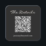 Cartão De Informações Código QR Detalhes do Casamento do Script Branco P<br><div class="desc">Mantenha as coisas simples e na moda com esta placa de gabinete de código QR! Perfeito para casamentos, eventos ou uso comercial, este cartão facilita a digitalização e o acesso de todos os detalhes importantes — seja uma página RSVP, site de casamento ou informações especiais de eventos. O fundo preto...</div>