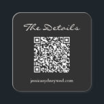 Cartão De Informações Código QR Detalhes do Casamento do Script Branco P<br><div class="desc">Mantenha as coisas simples e na moda com esta placa de gabinete de código QR! Perfeito para casamentos, eventos ou uso comercial, este cartão facilita a digitalização e o acesso de todos os detalhes importantes — seja uma página RSVP, site de casamento ou informações especiais de eventos. O fundo preto...</div>