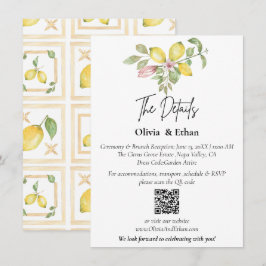 Cartão De Informações Código QR Detalhes do Casamento Floral de Limão