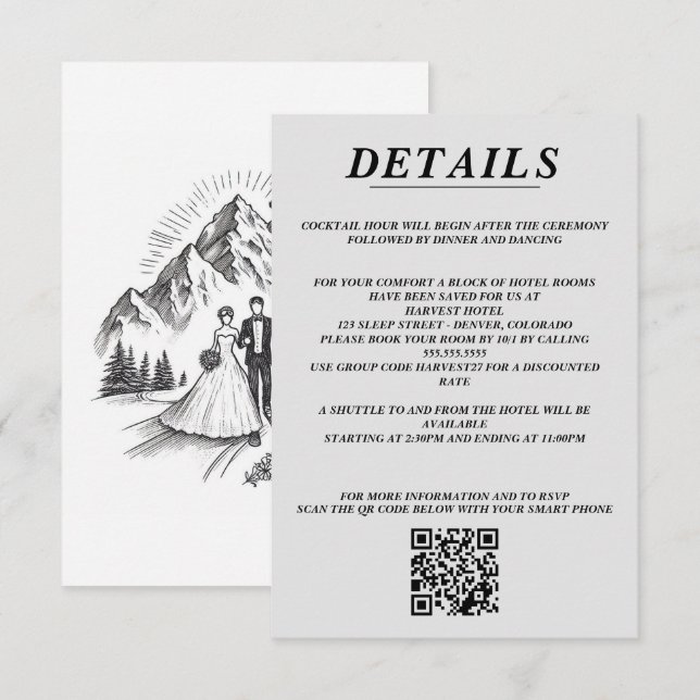 Cartão De Informações Código QR do Casal de Esqui e Detalhes (Frente/Verso)