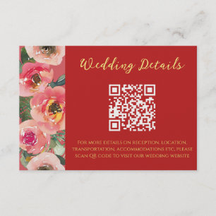 Cartão De Informações Código QR do casamento chinês de fronteira floral