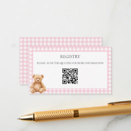 Cartão De Informações Código QR do Chá de Bebê do Urso Teddy Clássico El