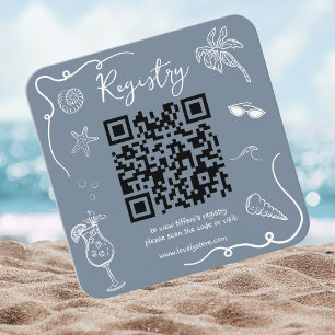 Cartão De Informações Código QR do Chá de Noiva Beach Doodle Registro