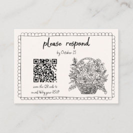 Cartão De Informações Código QR do Chá de panela Desenho da Mão Floral W