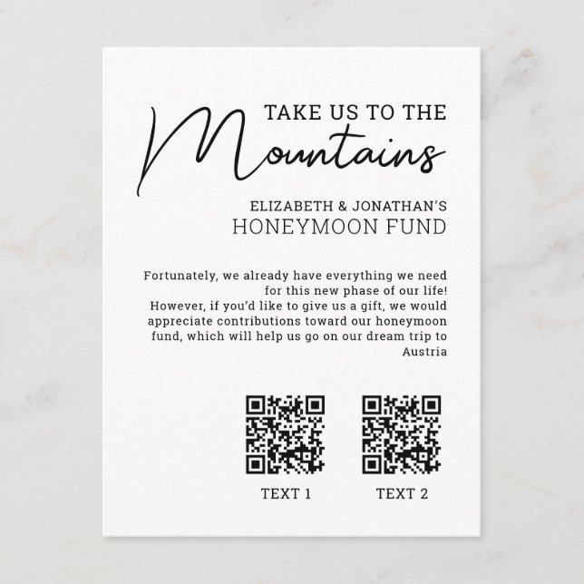 Cartão De Informações Código Qr do fundo de lua de mel (Frente)