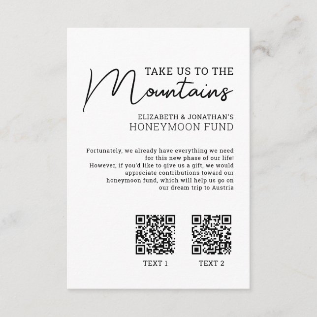 Cartão De Informações Código Qr do fundo de lua de mel (Frente)