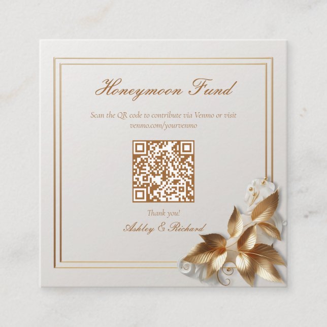 Cartão De Informações Código QR do Fundo de Lua de Mel Botânico Dourado  (Frente)