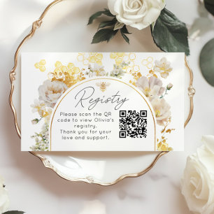 Cartão De Informações Código QR do Registro de abelha floral elegante