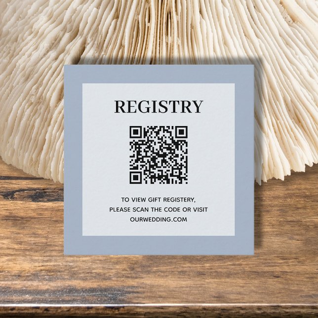 Cartão De Informações Código QR do Registro de Casamento Azul Dusty (Dusty blue wedding or bridal shower registry enclosure card with QR Code - 2.5" x 2.5")