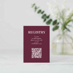 Cartão De Informações Código QR do Registro de Casamento Chic Burgundy