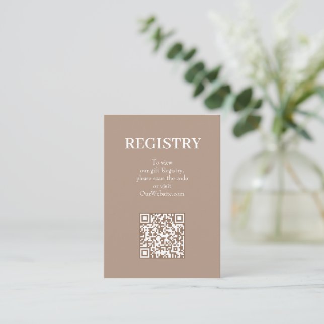 Cartão De Informações Código QR do Registro de Casamento Chic Tan (Em pé/Frente)