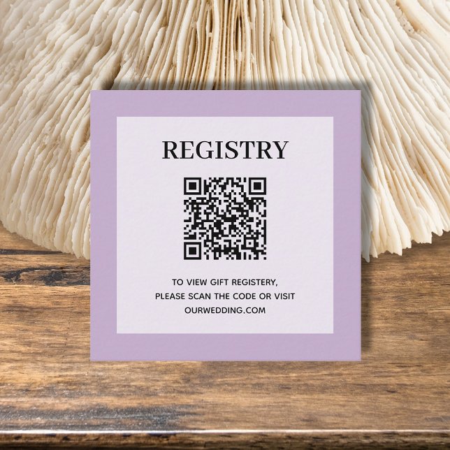 Cartão De Informações Código QR do Registro de Casamento Lavanda (Lavender wedding or bridal shower registry enclosure card with QR Code - 2.5" x 2.5")