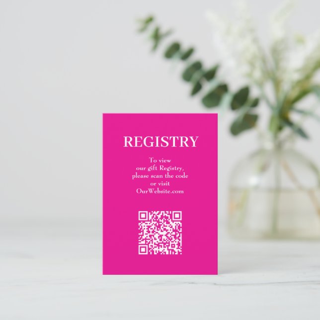 Cartão De Informações Código QR do Registro de Casamento Rosa Chic (Em pé/Frente)