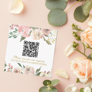 Cartão De Informações Código QR do Registro Floral Dourado Elegante Rosa