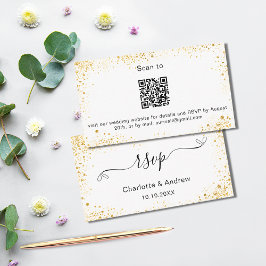 Cartão De Informações Código QR do RSVP do website de casamento de ouro