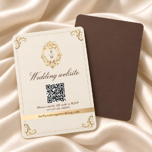 Cartão De Informações Código QR do Site de Casamento Barroco Marrom Choc