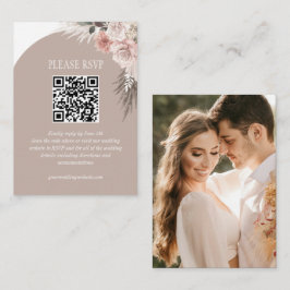 Cartão De Informações Código QR do Site de Casamento Bege Boho Pampas Gr