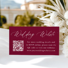 Cartão De Informações Código QR do Site de Casamento Burgundy Moderno e 