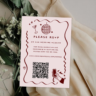 Cartão De Informações Código QR do Site de Casamento Caprichoso e Retrô