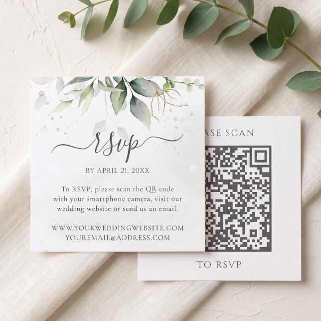 Cartão De Informações Código QR do Site de Casamento Eucalyptus RSVP (Criador carregado)