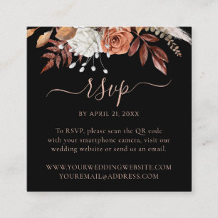 Cartão De Informações Código QR do Site de Casamento Floral Preto de Out
