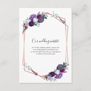 Cartão De Informações Código QR do Site de Casamento Floral Roxo