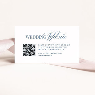 Cartão De Informações Código QR do Site de Casamento Luxo Branco e Azul