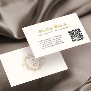 Cartão De Informações código QR do site de casamento monograma crestado