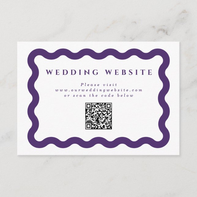 Cartão De Informações Código QR do Site de Casamento Roxo Ondulado (Frente)