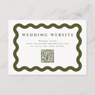 Cartão De Informações Código QR do Site de Casamento Verde e Branco Wavy