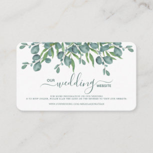 Cartão De Informações Código QR do Site de Casamento Verde Eucalipto Car