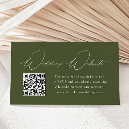 Cartão De Informações Código QR do Site de Casamento Verde Oliva Elegant