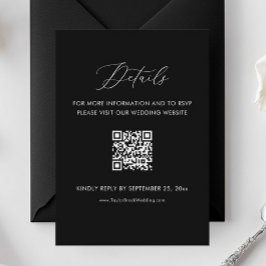 Cartão De Informações Código Qr do Site de Detalhes do Casamento Preto