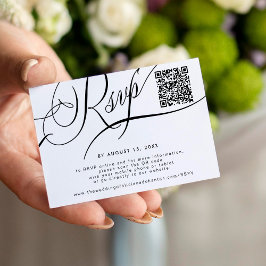 Cartão De Informações Código QR do site de letra cursiva elegante RSVP c