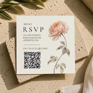 Cartão De Informações Código QR do Site de Noivado Elegante Peônia Pêsse